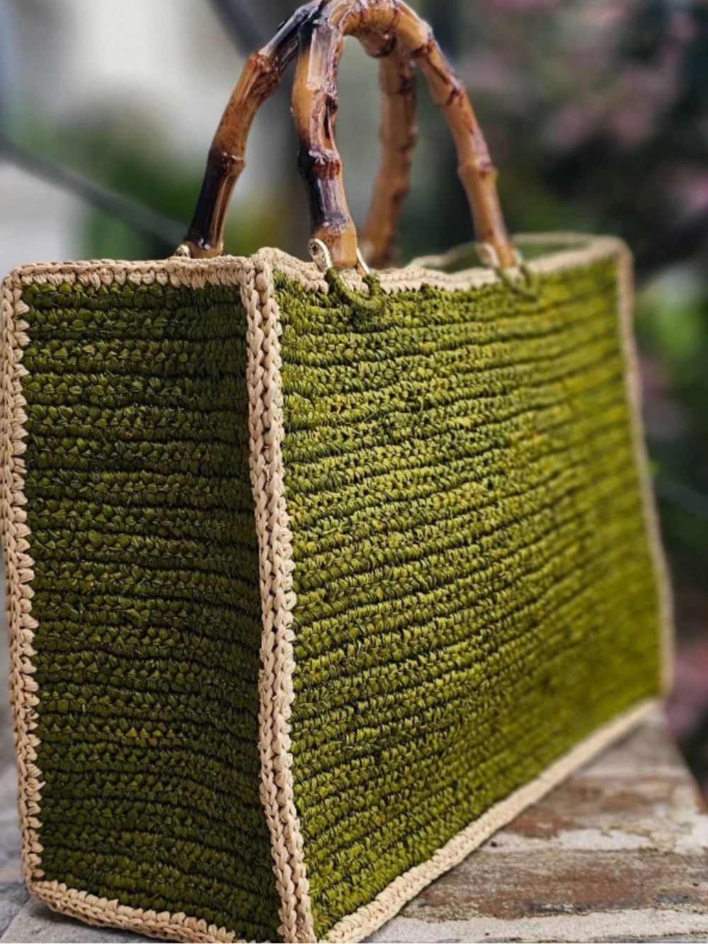 Baldiz Piper Bamboo Bag Olive Green Hay Raffia Tote NWT Retail $245 - Picture 10 of 10